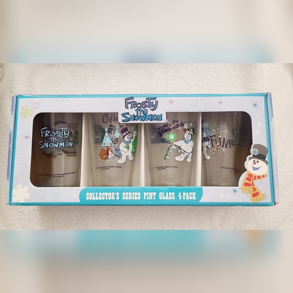 FROSTY THE SNOWMAN 4 Piece Glasses COLLECTOR'S SERIES THICK PINT GLASS SET 16oz - Picture 1 of 7